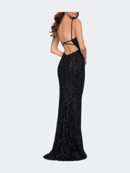 Modern Gown with Thick Line Sequin Fabric