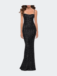 Modern Gown with Thick Line Sequin Fabric - Black