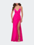 Neon Pink Jersey Gown With Knot Waist And Lace Up Back - Hot Pink