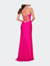 Neon Pink Jersey Gown With Knot Waist And Lace Up Back