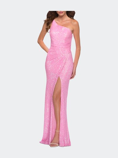 La Femme Neon Pink One Shoulder Sequin Dress with Open Back product