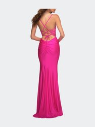 Neon Prom Dress With Beautiful Lace Bodice And Jersey Skirt