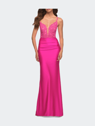 Neon Prom Dress With Beautiful Lace Bodice And Jersey Skirt