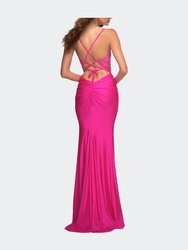 Neon Prom Dress With Beautiful Lace Bodice And Jersey Skirt