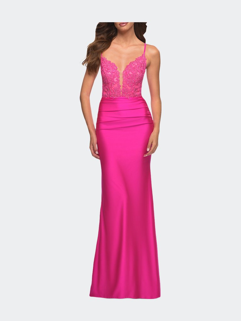 Neon Prom Dress With Beautiful Lace Bodice And Jersey Skirt