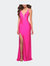 Neon Prom Gown with Rhinestone Fabric and Deep V - Neon Pink