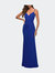 Net Jersey Long Ruched Gown With Slit And Open Back - Royal Blue