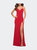 Net Jersey Long Ruched Gown With Slit And Open Back - Red