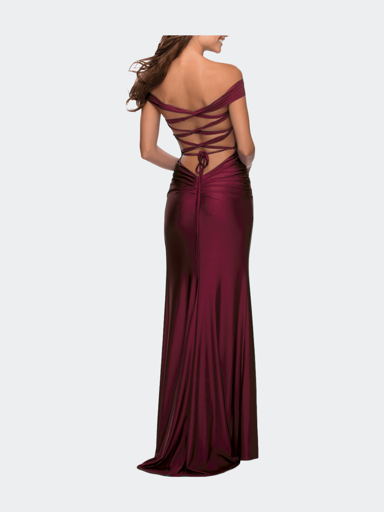 Off the Shoulder Dress with Tie Back and Slit