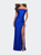 Off the Shoulder Dress with Tie Back and Slit - Royal Blue