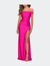 Off the Shoulder Dress with Tie Back and Slit - Hot Pink