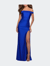 Off the Shoulder Dress with Tie Back and Slit - Royal Blue