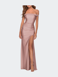 Off the Shoulder Dress with Tie Back and Slit - Mauve