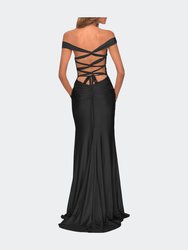 Off the Shoulder Dress with Tie Back and Slit