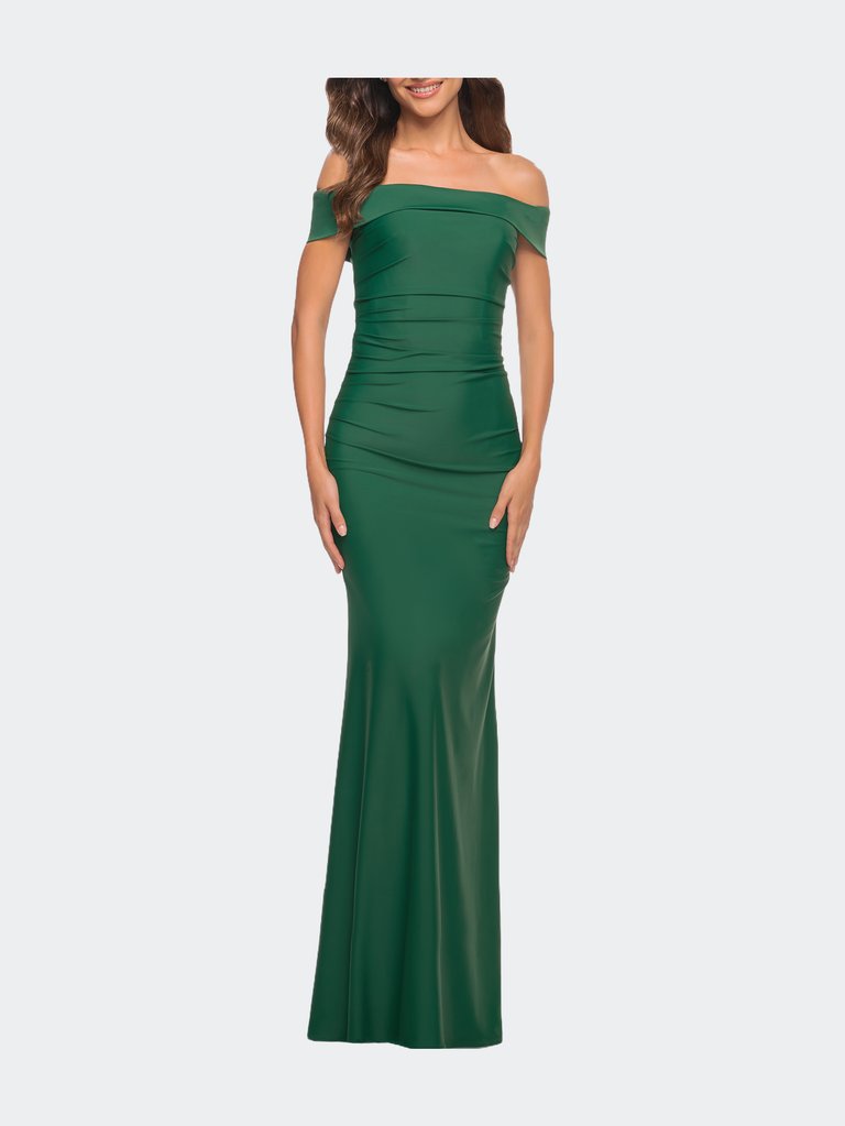 Off the Shoulder Elegant Long Evening Gown - Emerald