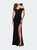 Off the Shoulder Fully Ruched Floor Length Gown - Black