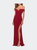 Off the Shoulder Fully Ruched Floor Length Gown - Red