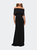Off the Shoulder Jersey Gown with Column Skirt - Black