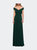 Off the Shoulder Net Jersey Long Dress with Ruching - Emerald