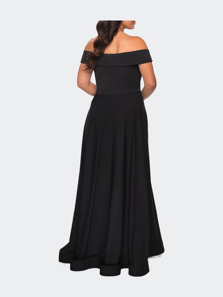 Off The Shoulder Plus Size Dress With Leg Slit