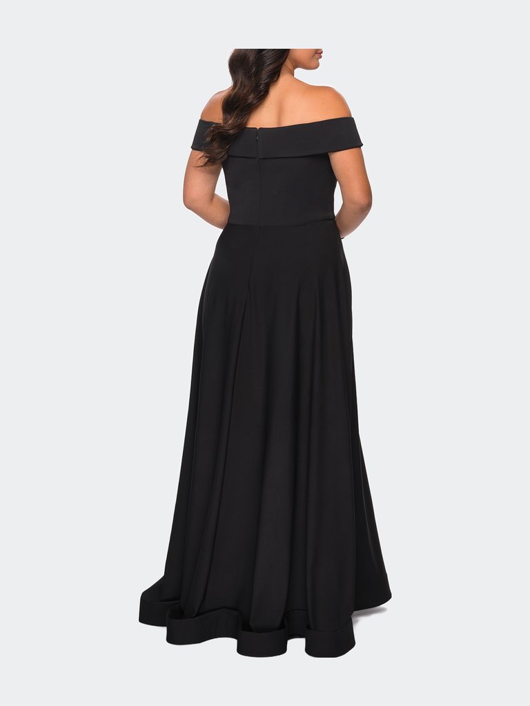 Off The Shoulder Plus Size Dress With Leg Slit