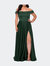 Off The Shoulder Plus Size Dress With Leg Slit - Emerald