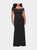 Off The Shoulder Plus Size Gown with Sheer Neckline Detail - Black