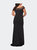 Off The Shoulder Plus Size Gown with Sheer Neckline Detail