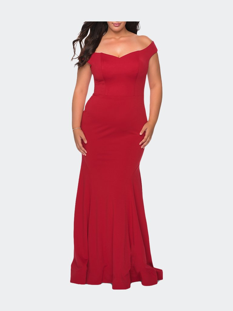 Off the Shoulder Plus Size Jersey Dress - Red