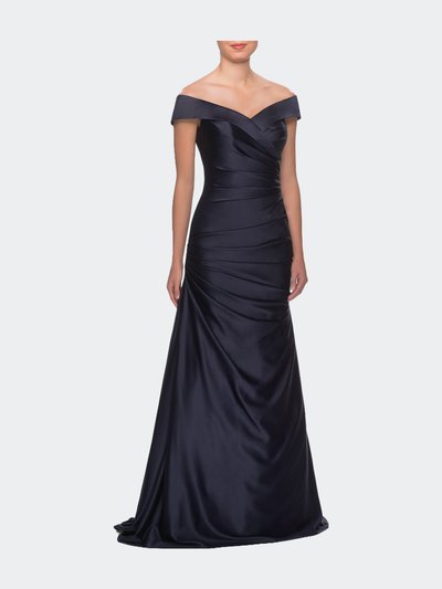 La Femme Off the Shoulder Satin Evening Dress with Pleating product