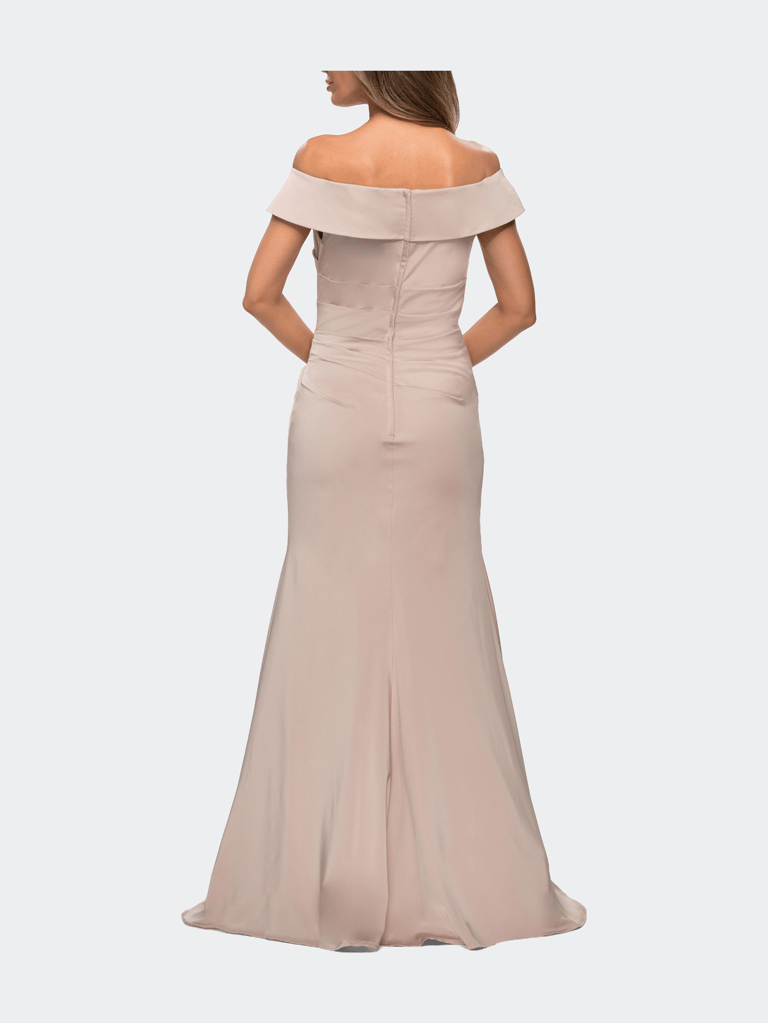 Off the Shoulder Satin Evening Gown with Ruching