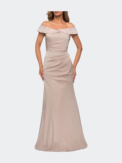 La Femme Off the Shoulder Satin Evening Gown with Ruching product