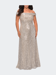 Off the Shoulder Sequin Curvy Dress - Silver