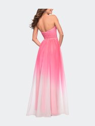 Ombre Chiffon Prom Dress With Criss Cross Pleating