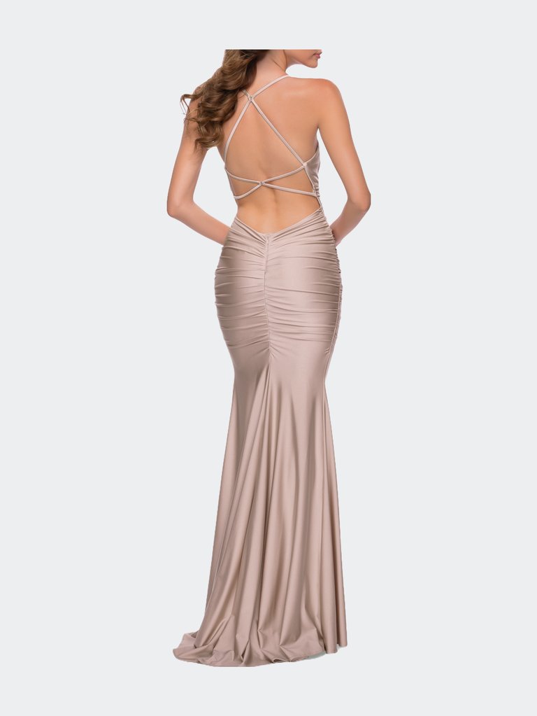 On Trend Jersey Long Dress with Ruching on Bodice