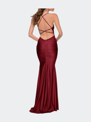 On Trend Jersey Long Dress with Ruching on Bodice