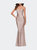 On Trend Jersey Long Dress with Ruching on Bodice - Nude