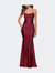 On Trend Jersey Long Dress with Ruching on Bodice - Burgundy