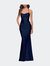 On Trend Jersey Long Dress with Ruching on Bodice - Navy