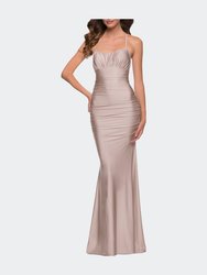 On Trend Jersey Long Dress with Ruching on Bodice - Nude