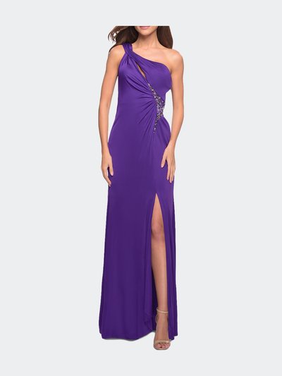 La Femme One Shoulder Jersey Gown with Slit and Open Back product
