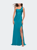 One Shoulder Long Dress with Slit and Rhinestone Detail - Turquoise