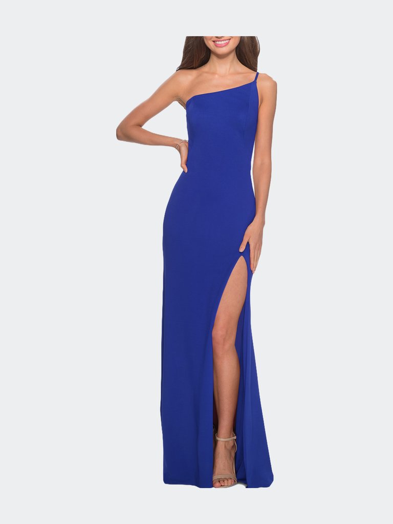 One Shoulder Long Jersey Homecoming Dress - Royal Blue