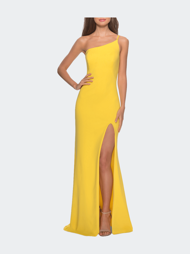 One Shoulder Long Jersey Homecoming Dress - Yellow