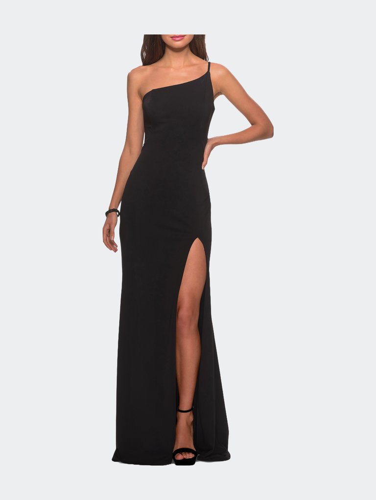 One Shoulder Long Jersey Homecoming Dress - Black