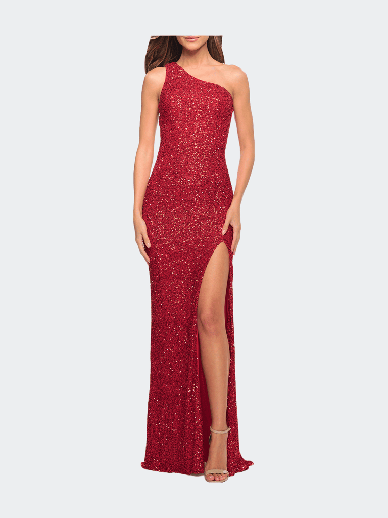 One Shoulder Luxurious Soft Sequin Dress with Slit