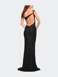 One Shoulder Luxurious Soft Sequin Dress with Slit