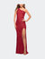 One Shoulder Luxurious Soft Sequin Dress with Slit - Red