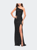 One Shoulder Luxurious Soft Sequin Dress with Slit - Black