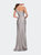 One Shoulder Shiny Ruched Jersey Dress with Slit